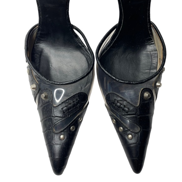 Versace | 90’s Vintage PVC & Croc Embossed Leather Studded Pumps 38.5 - Picture 3 of 9